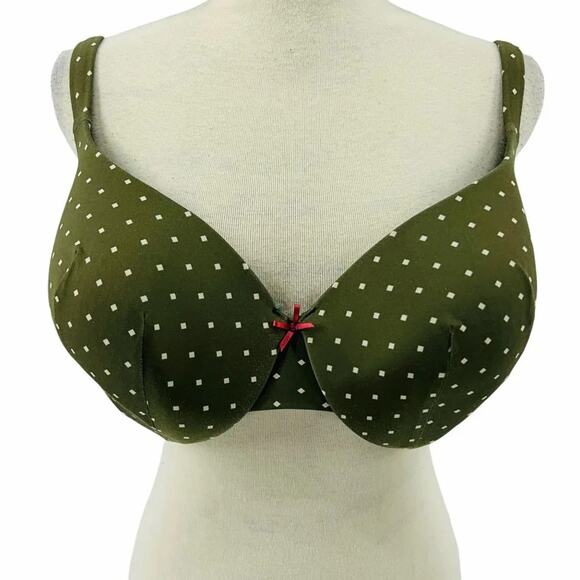 Lane Bryant Cacique True Embrace T-Shirt Bra Green Cream Square Lightly Lined 42 - Picture 9 of 9